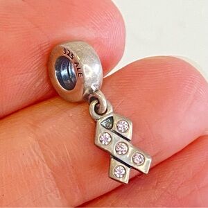 Vintage Pandora Pink Ribbon Dangle Charm Sterling Silver ALE 925 Retired